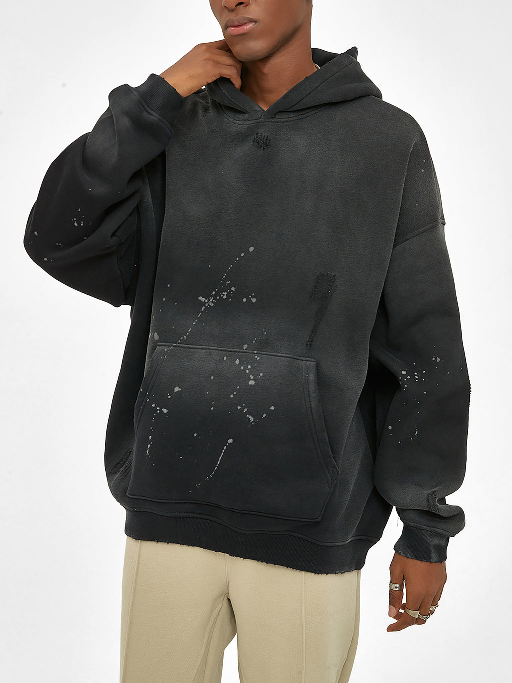 Vintage Wash Frayed Fleece Hoodie - 360 GSM image 7